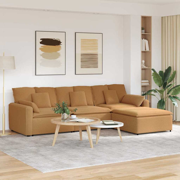 Sofá modular com pufes e almofadas bege