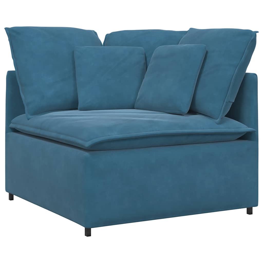 Sofá modular com pufes e almofadas veludo azul