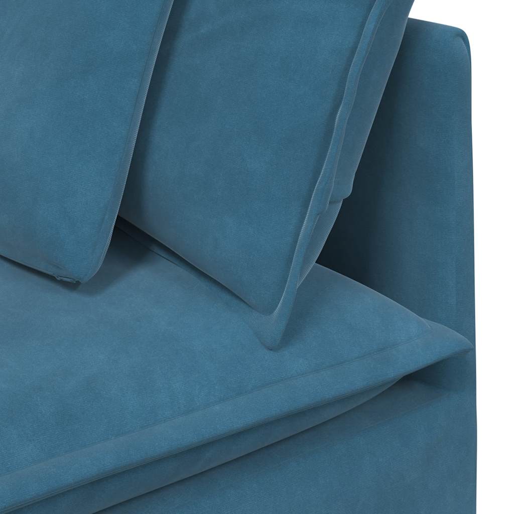 Sofá modular com pufes e almofadas veludo azul