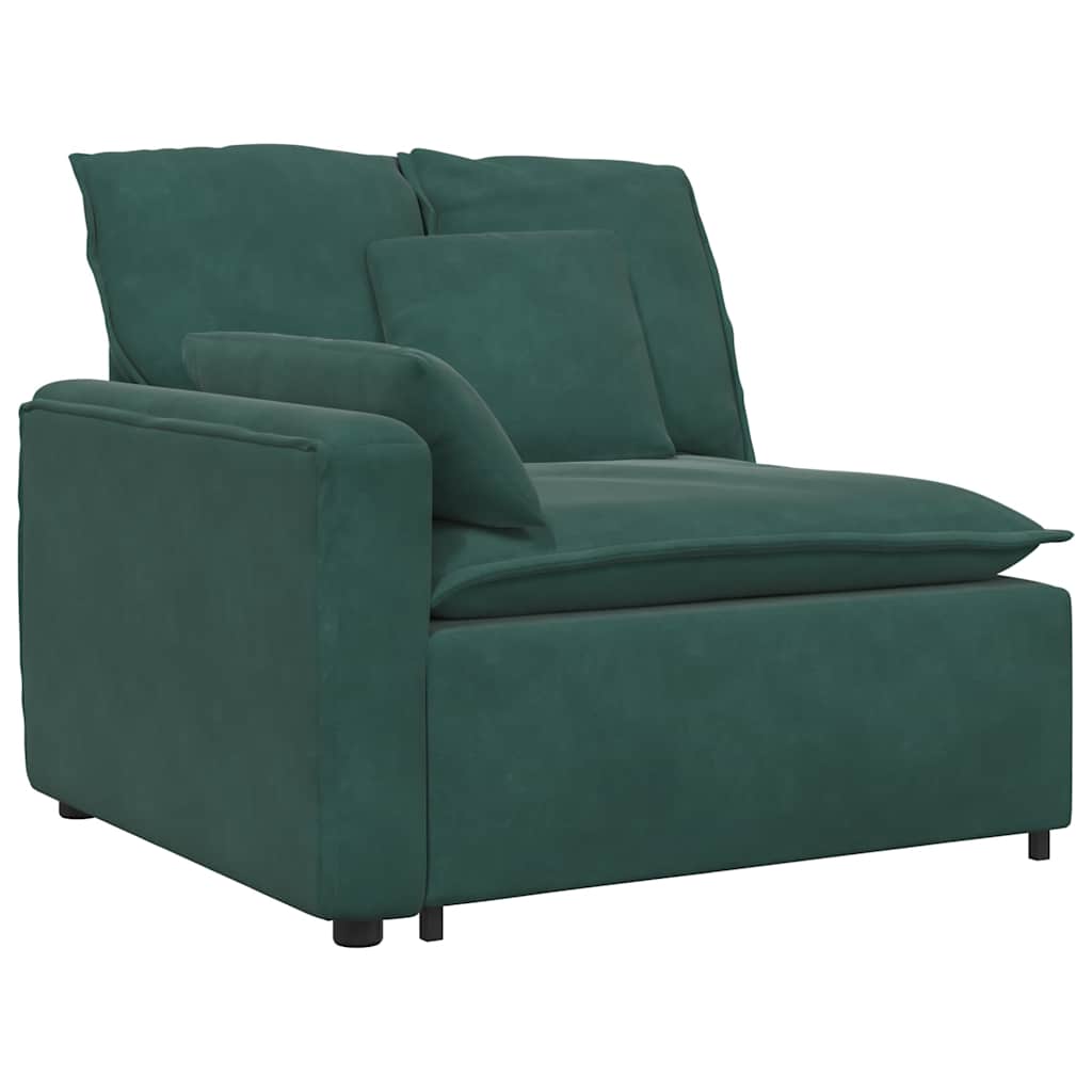 Sofá modular com pufes e almofadas veludo verde-escuro