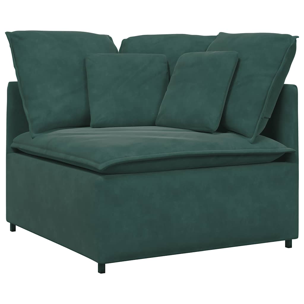 Sofá modular com pufes e almofadas veludo verde-escuro