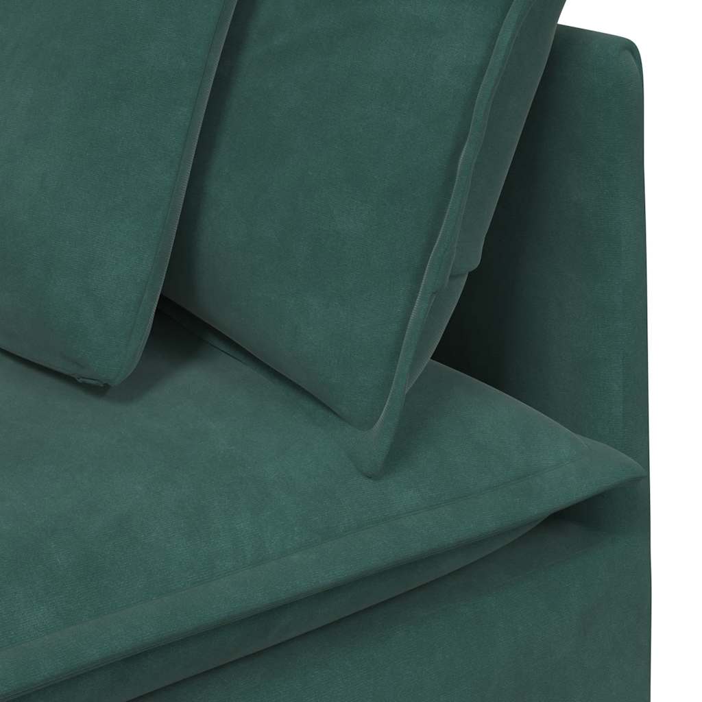 Sofá modular com pufes e almofadas veludo verde-escuro