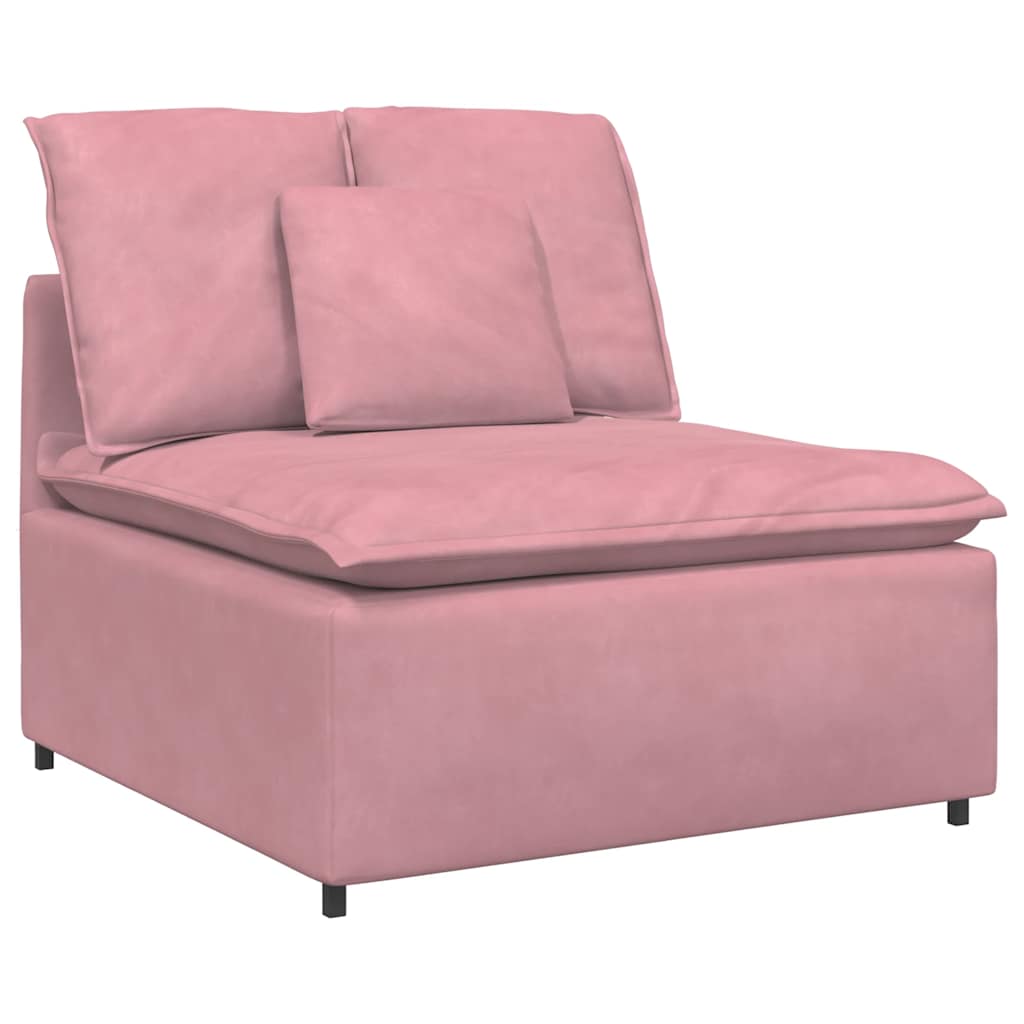 Sofá modular com pufes e almofadas veludo rosa