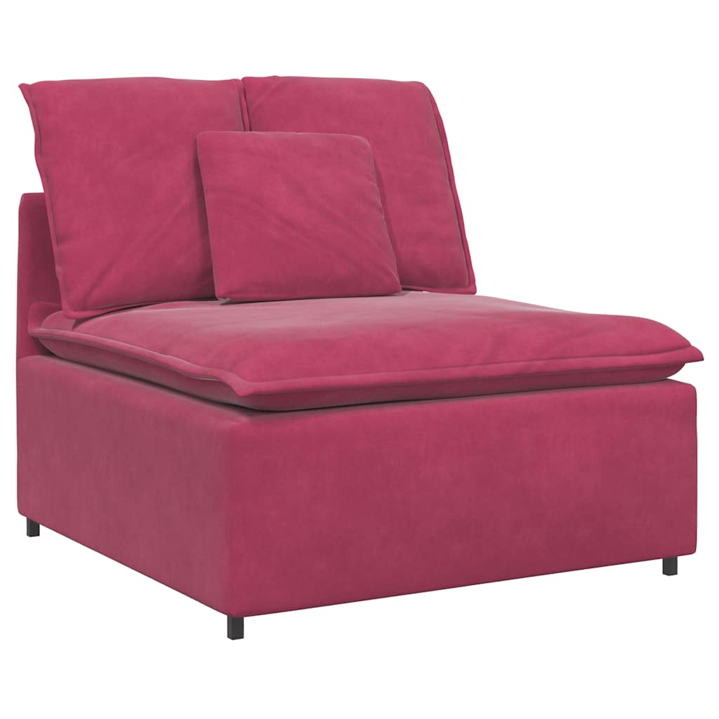 Sofá modular com pufes e almofadas veludo vermelho tinto