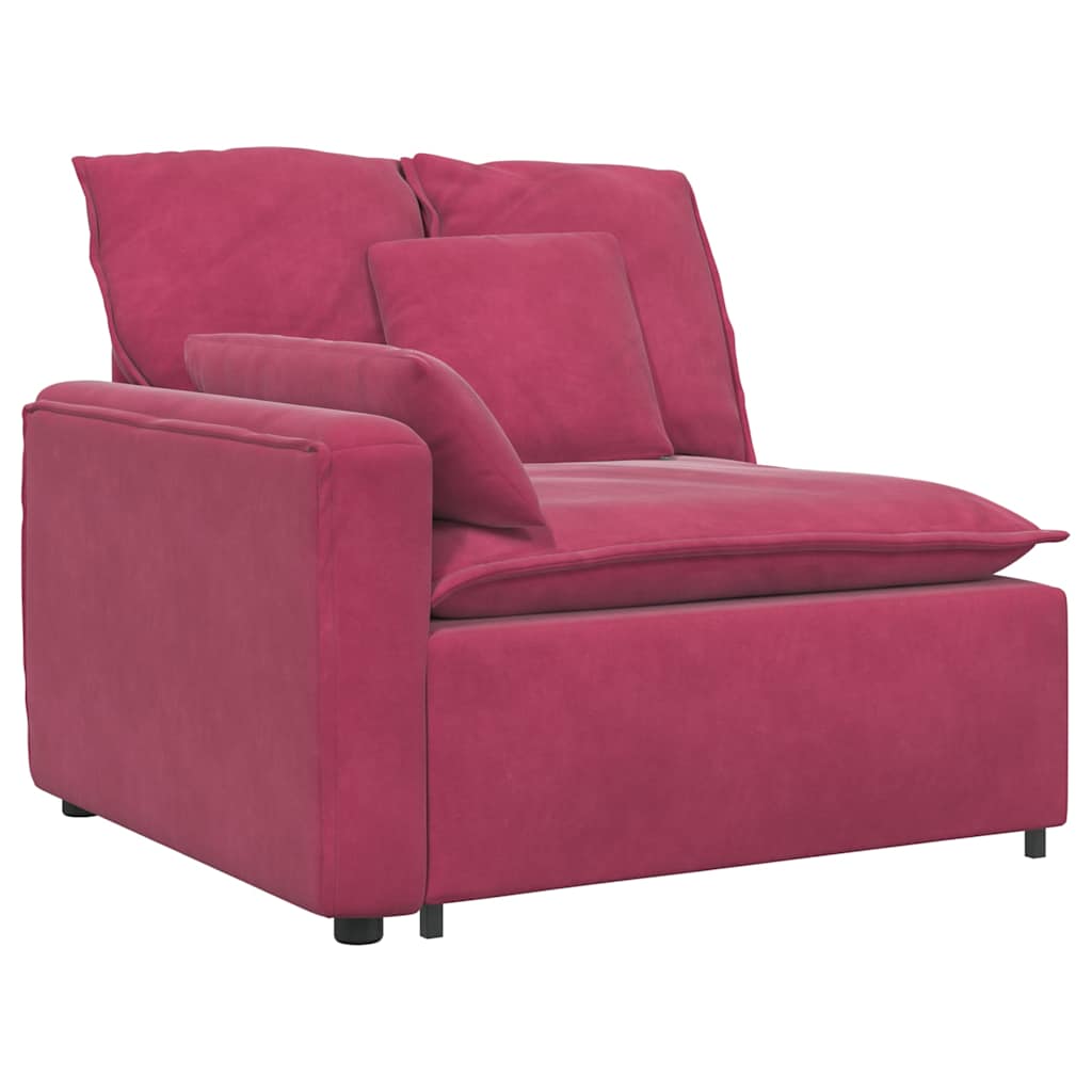 Sofá modular com pufes e almofadas veludo vermelho tinto