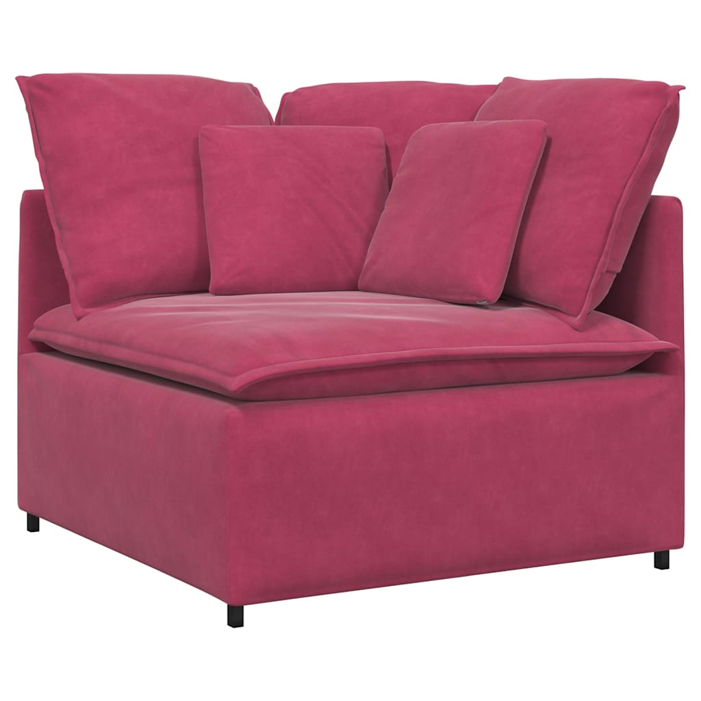 Sofá modular com pufes e almofadas veludo vermelho tinto