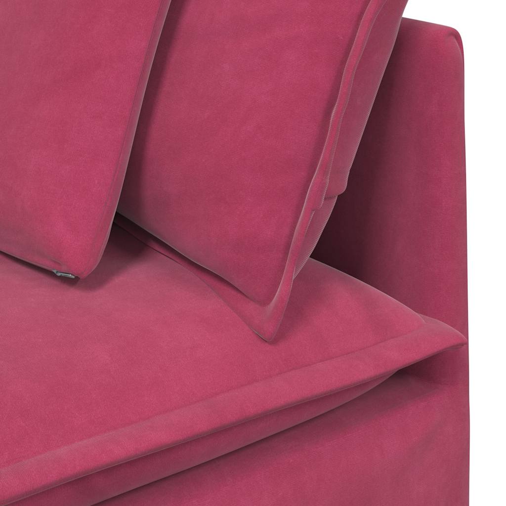 Sofá modular com pufes e almofadas veludo vermelho tinto