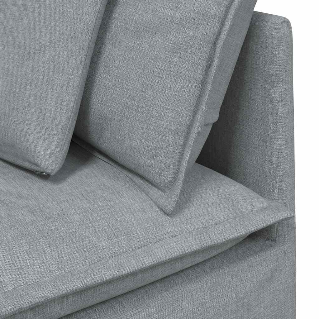 Sofá modular com pufes e almofadas tecido cinzento-claro
