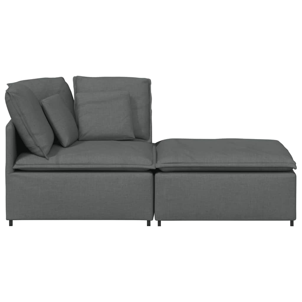 Sofá modular com pufes e almofadas tecido cinzento-escuro