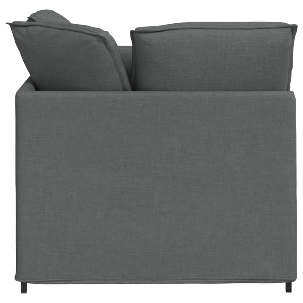 Sofá modular com pufes e almofadas tecido cinzento-escuro