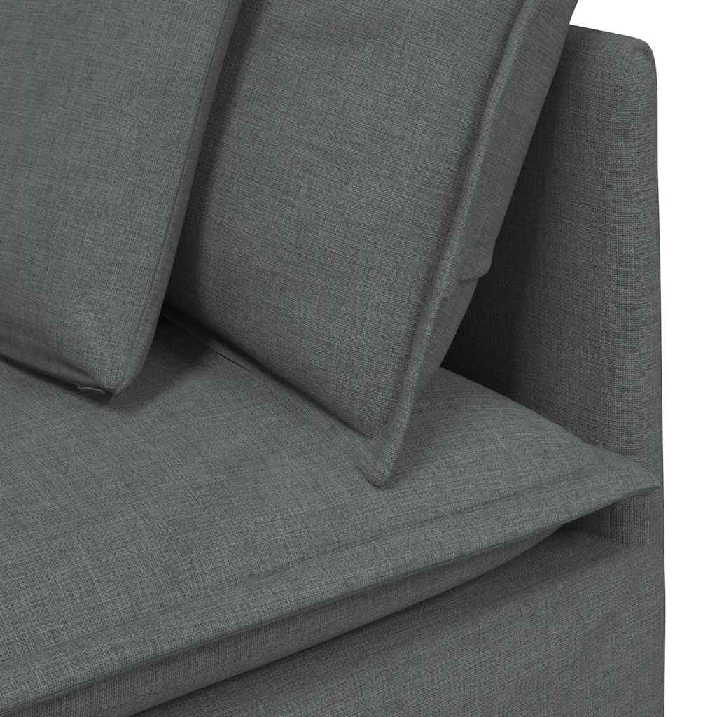 Sofá modular com pufes e almofadas tecido cinzento-escuro