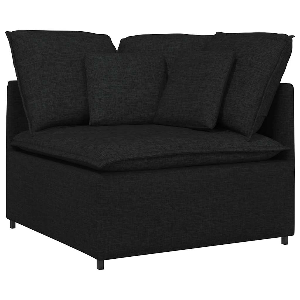 Sofá modular com pufes e almofadas tecido preto