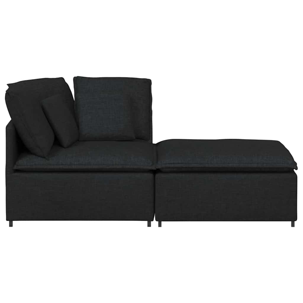 Sofá modular com pufes e almofadas tecido preto