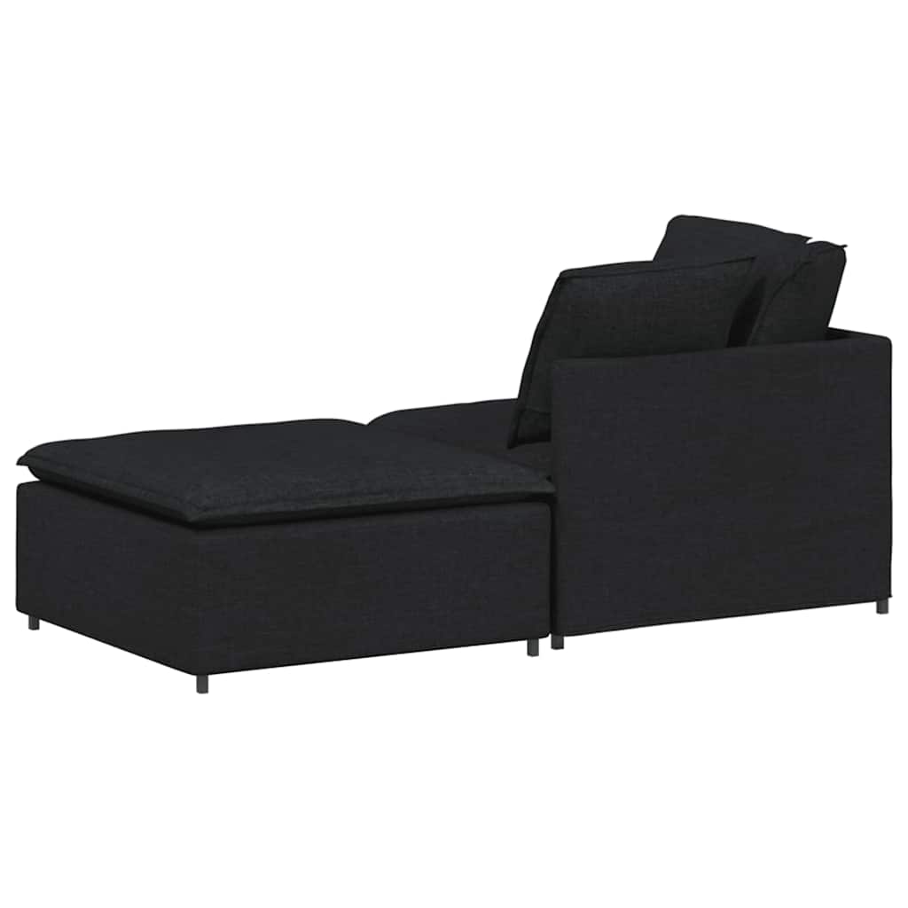 Sofá modular com pufes e almofadas tecido preto