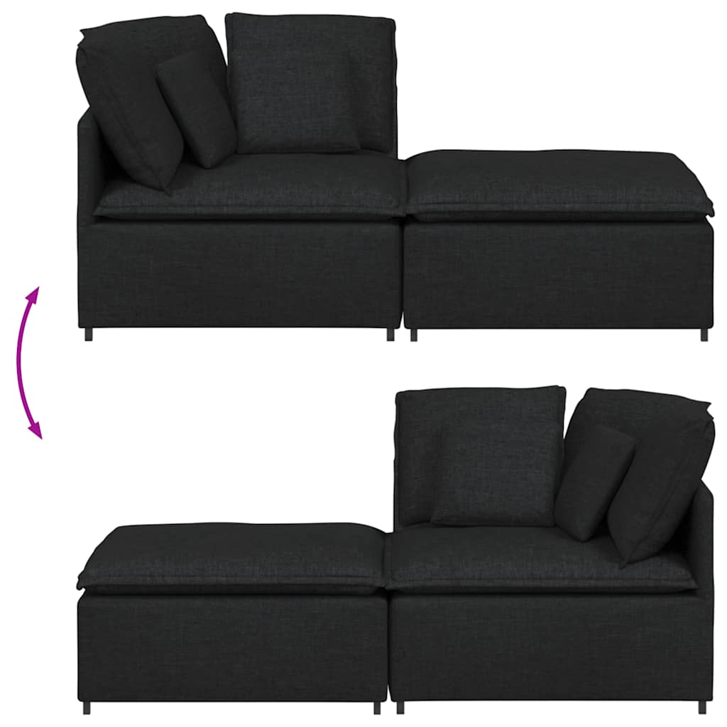 Sofá modular com pufes e almofadas tecido preto