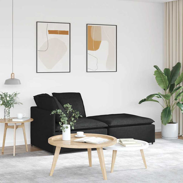 Sofá modular com pufes e almofadas tecido preto