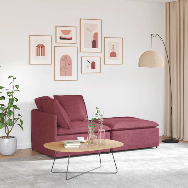 Sofá modular com pufes e almofadas tecido vermelho tinto