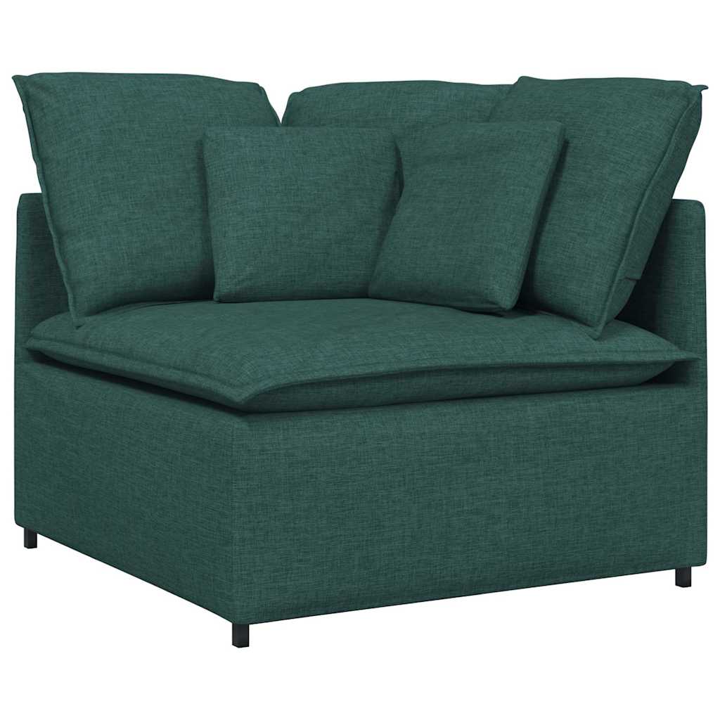 Sofá modular com pufes e almofadas tecido verde-escuro