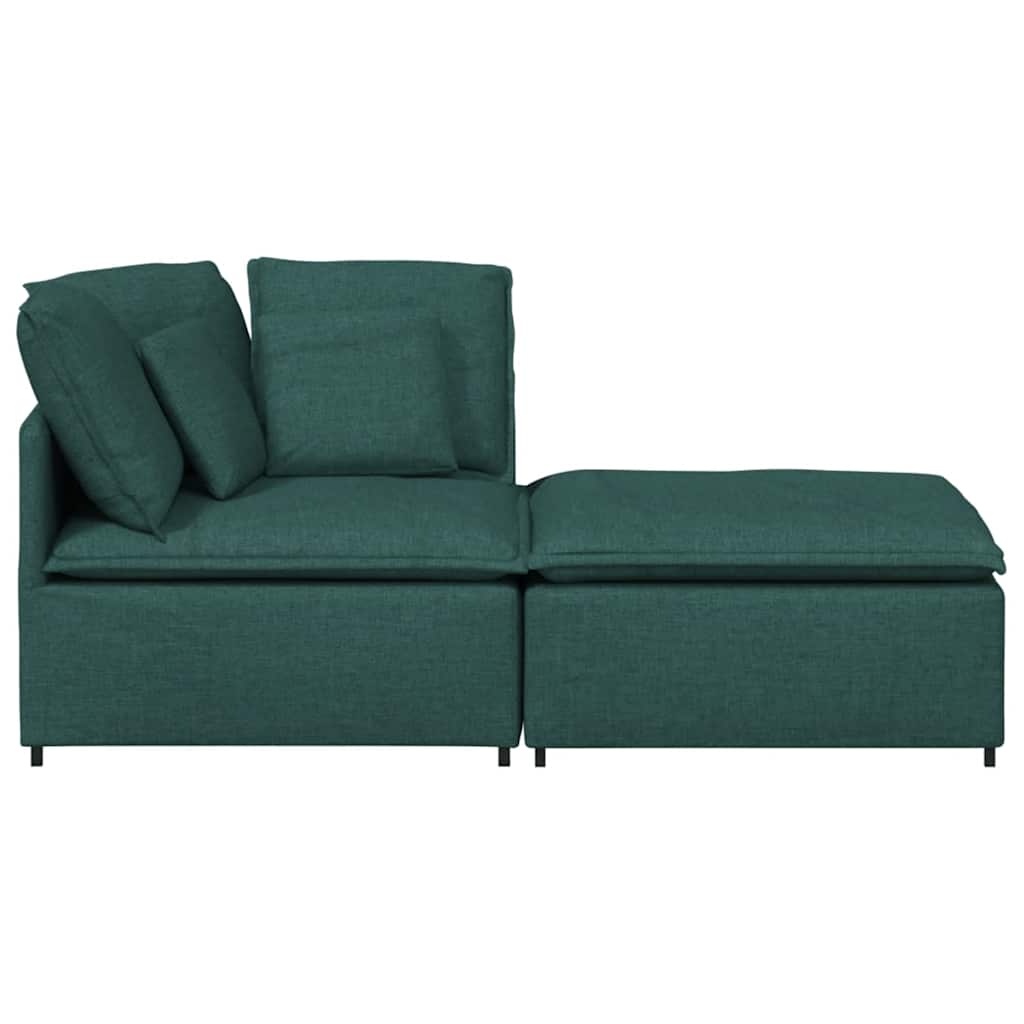 Sofá modular com pufes e almofadas tecido verde-escuro