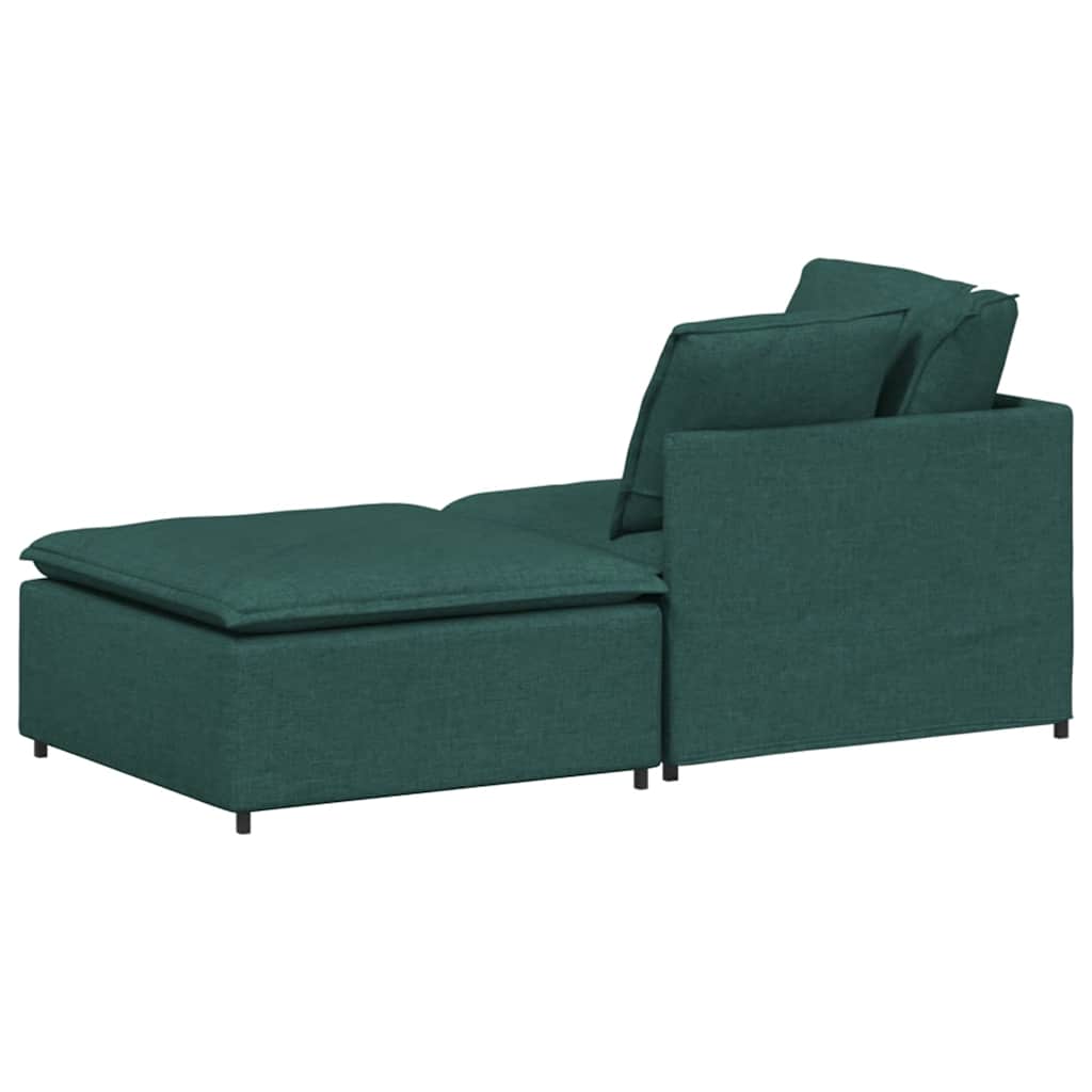 Sofá modular com pufes e almofadas tecido verde-escuro