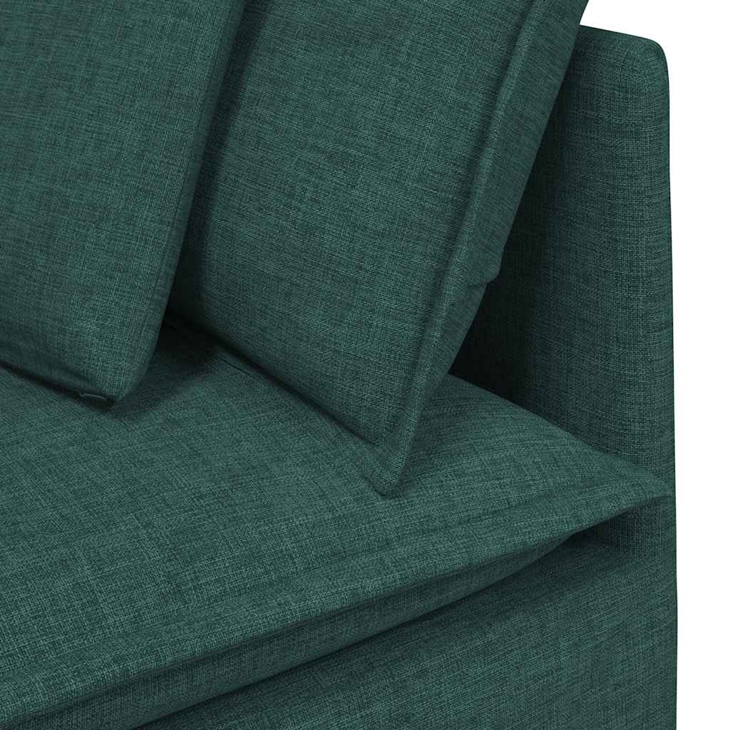 Sofá modular com pufes e almofadas tecido verde-escuro