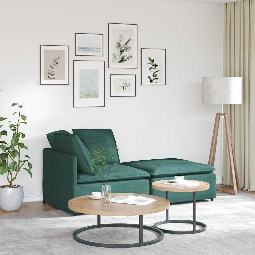 Sofá modular com pufes e almofadas tecido verde-escuro