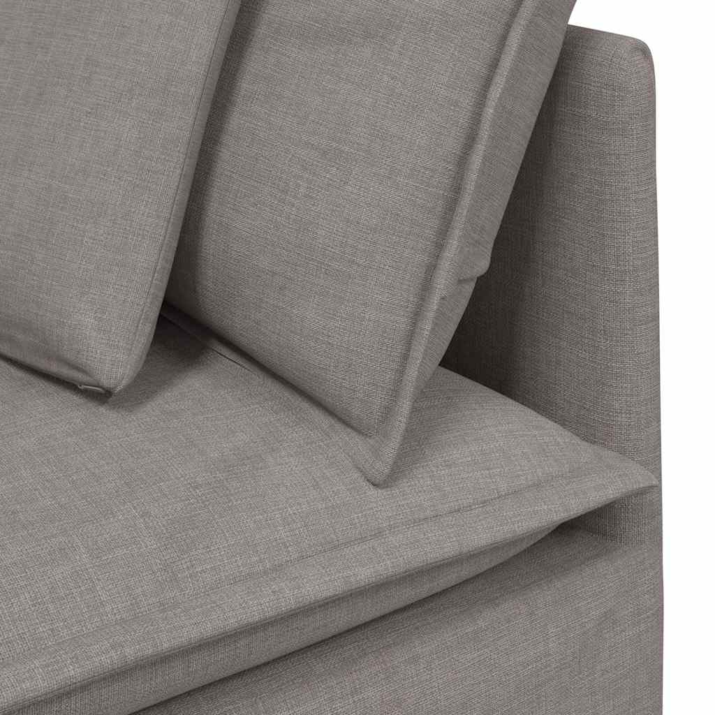 Sofá modular com pufes e almofadas tecido cinzento-acastanhado