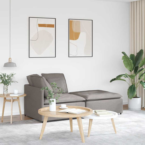 Sofá modular com pufes e almofadas tecido cinzento-acastanhado
