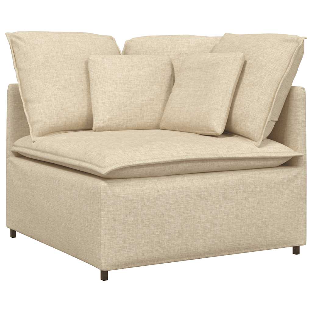 Sofá modular com pufes e almofadas tecido creme