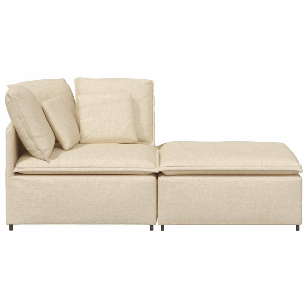 Sofá modular com pufes e almofadas tecido creme