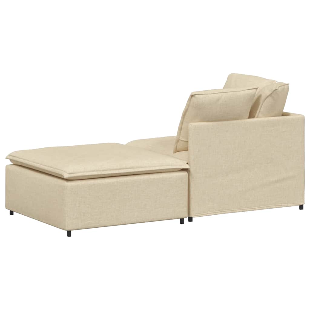 Sofá modular com pufes e almofadas tecido creme
