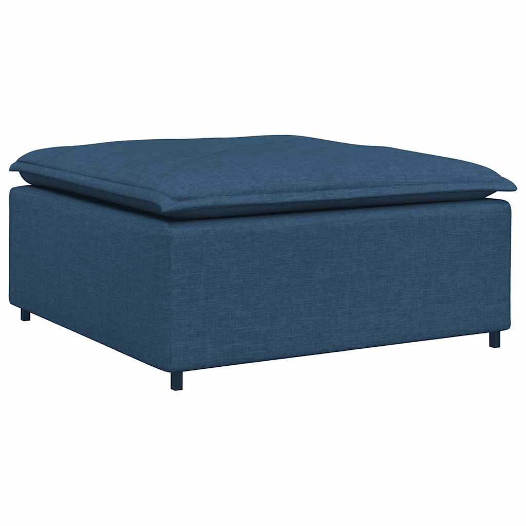 Sofá modular com pufes e almofadas tecido azul