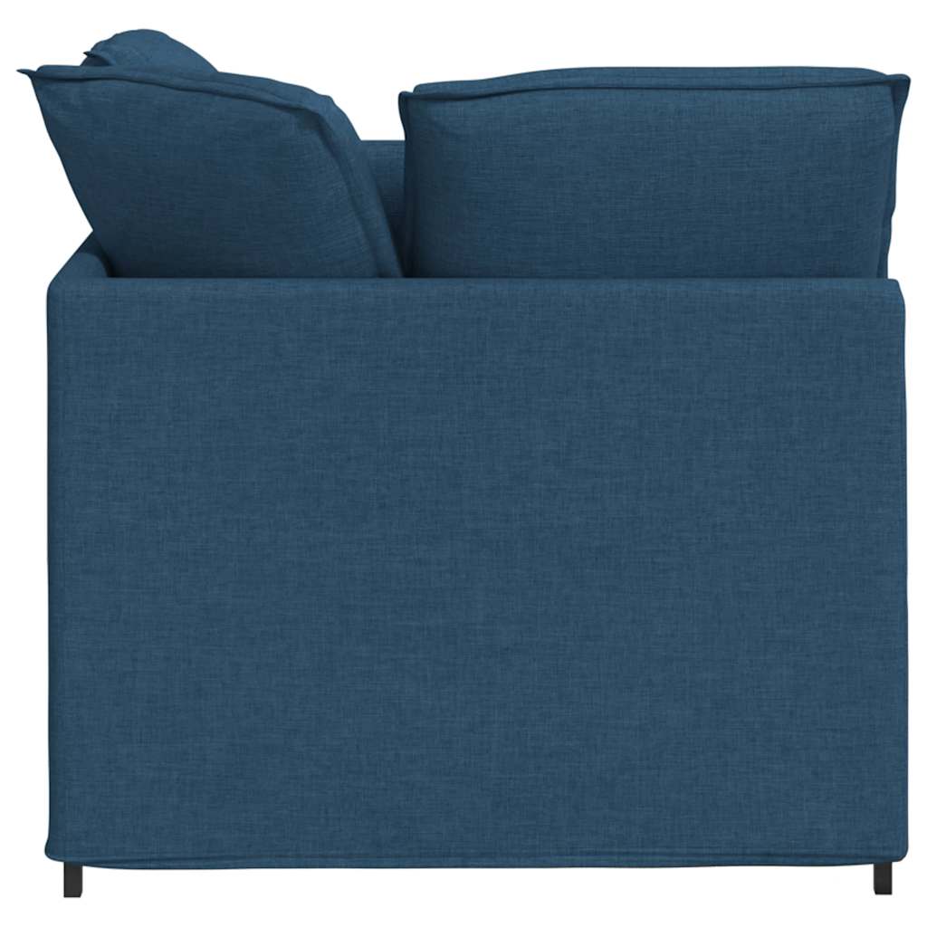 Sofá modular com pufes e almofadas tecido azul