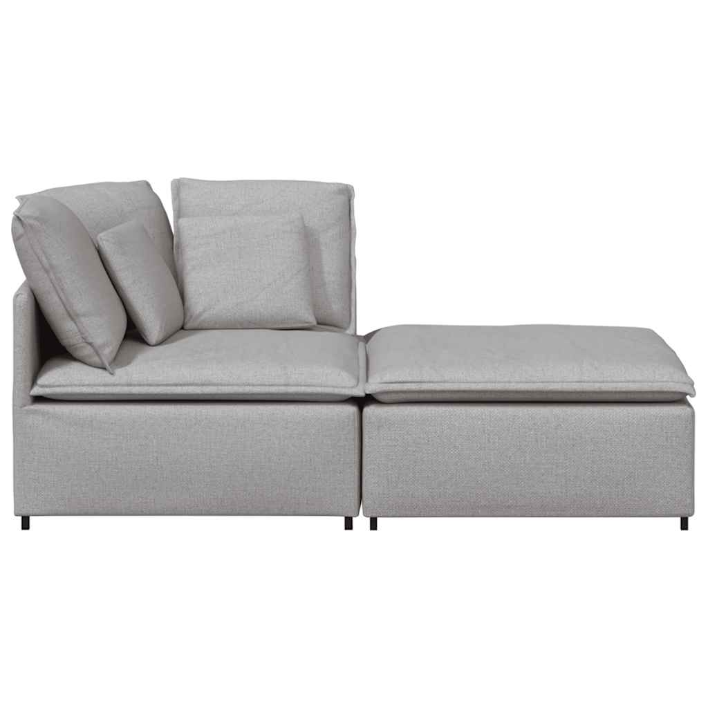Sofá modular com pufes e almofadas tecido cinzento nublado