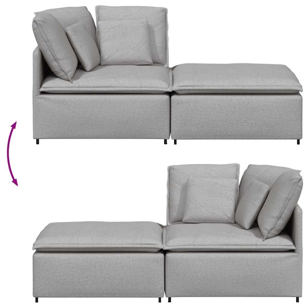 Sofá modular com pufes e almofadas tecido cinzento nublado