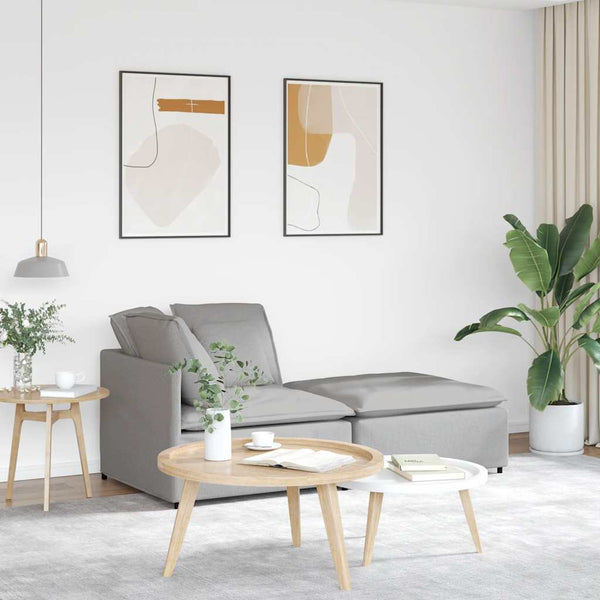 Sofá modular com pufes e almofadas tecido cinzento nublado