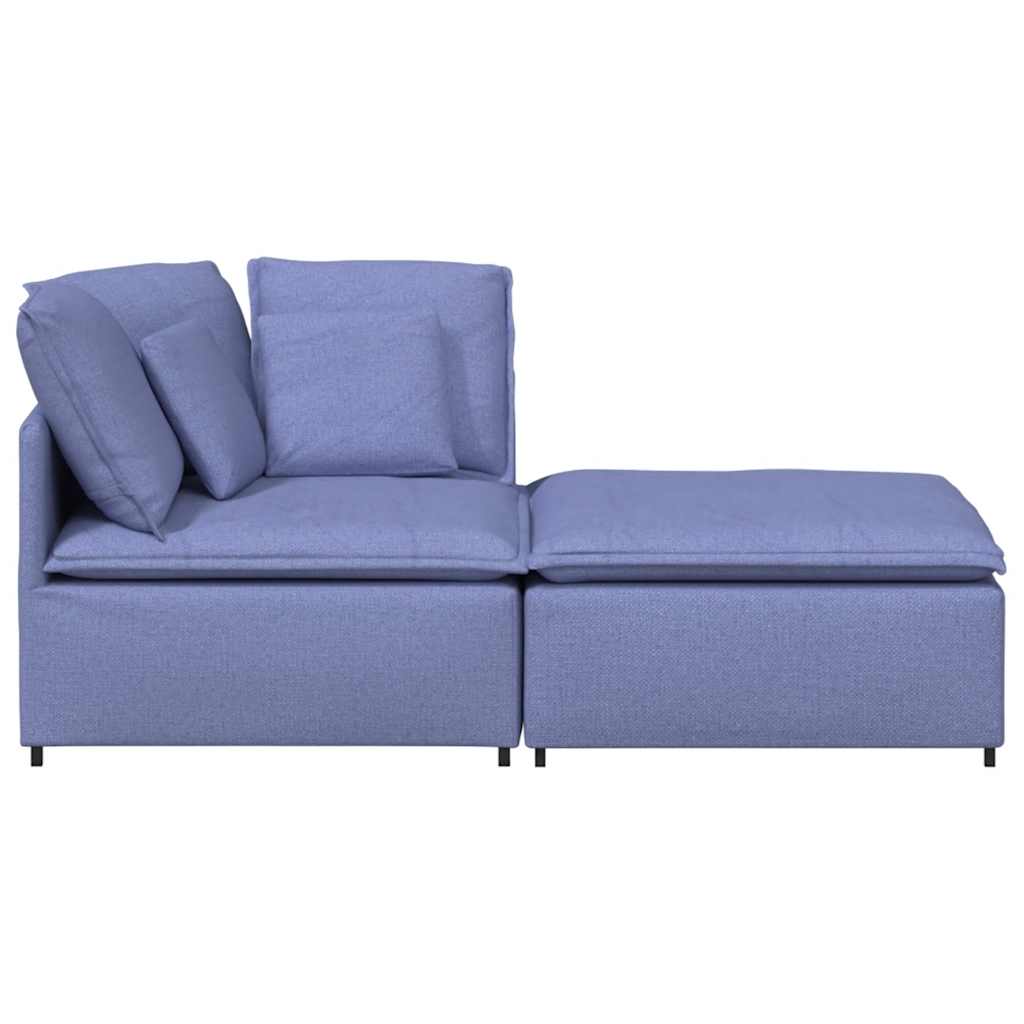 Sofá modular com pufes e almofadas tecido azul ganga