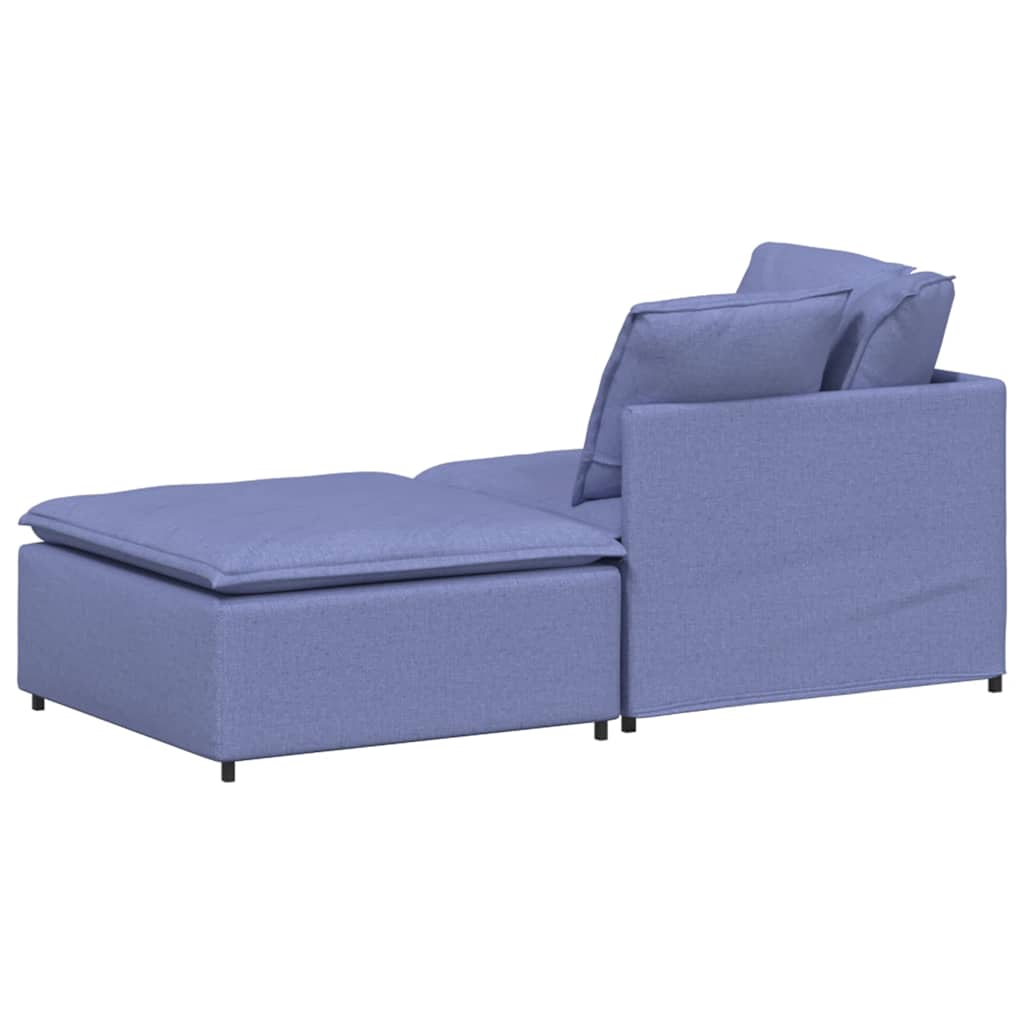 Sofá modular com pufes e almofadas tecido azul ganga