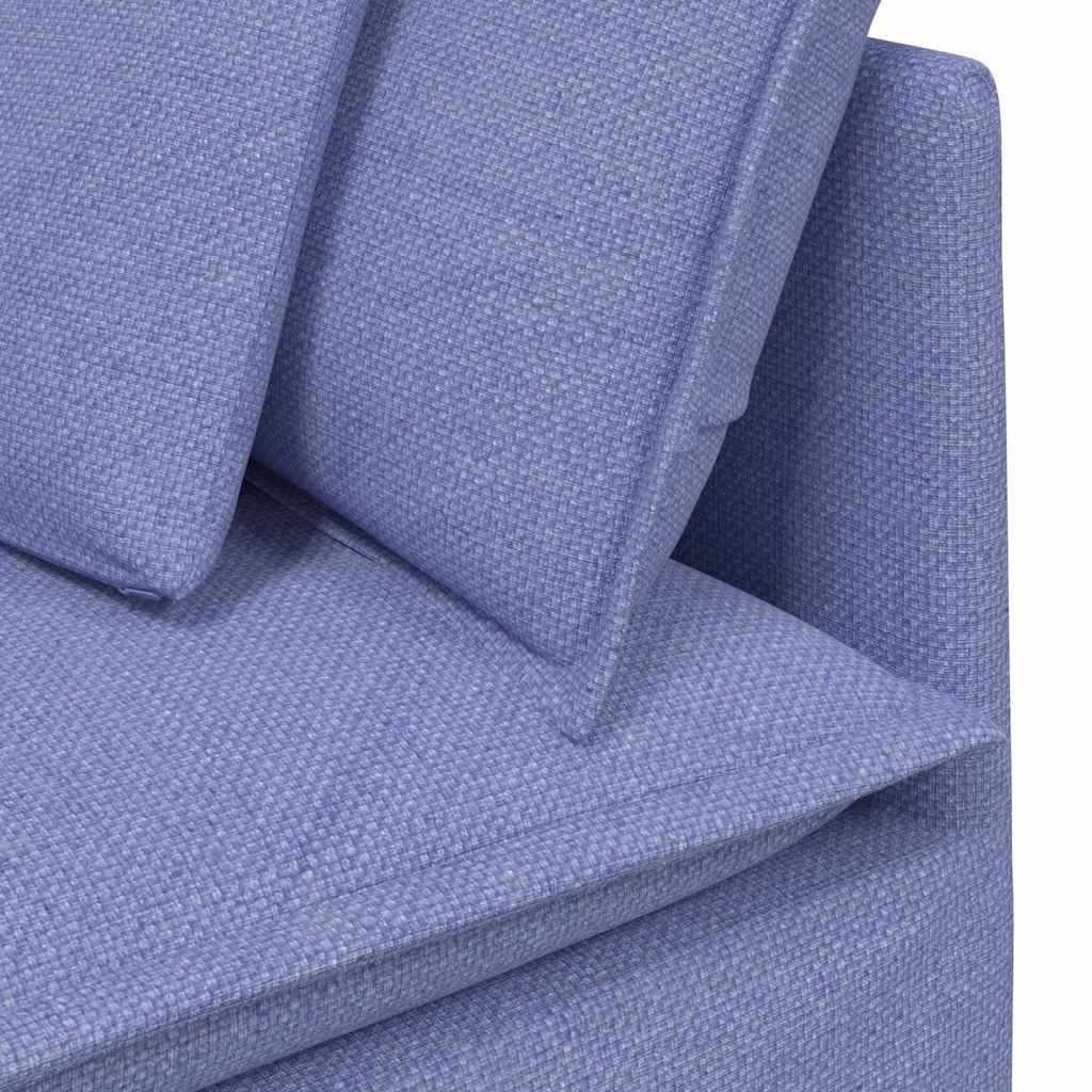 Sofá modular com pufes e almofadas tecido azul ganga