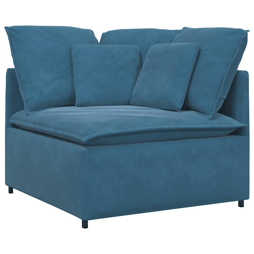 Sofá modular com pufes e almofadas veludo azul