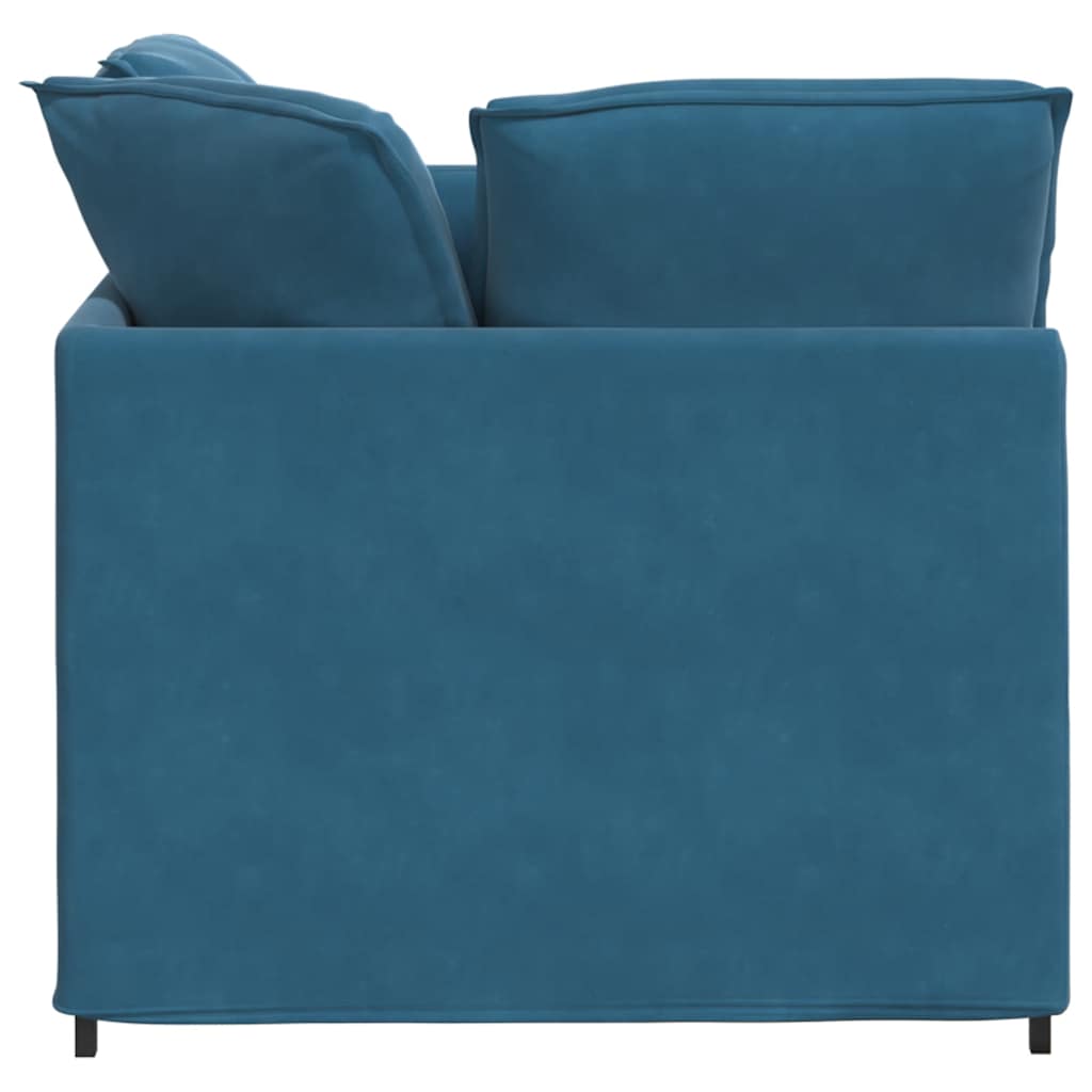 Sofá modular com pufes e almofadas veludo azul