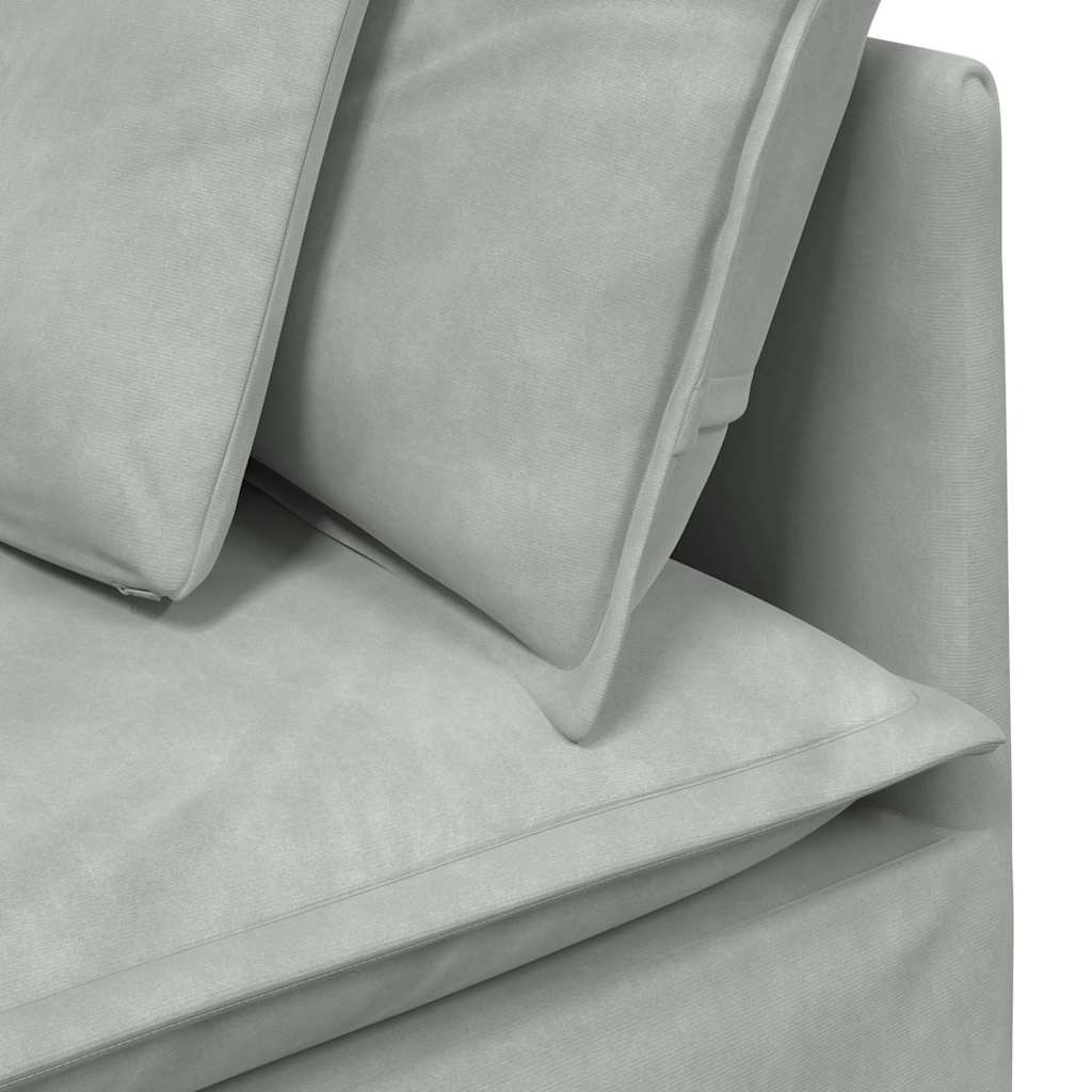 Sofá modular com pufes e almofadas veludo cinzento-claro