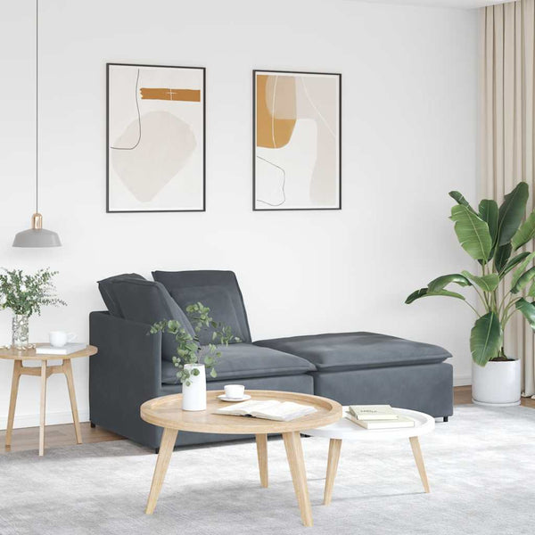 Sofá modular com pufes e almofadas veludo cinzento-escuro