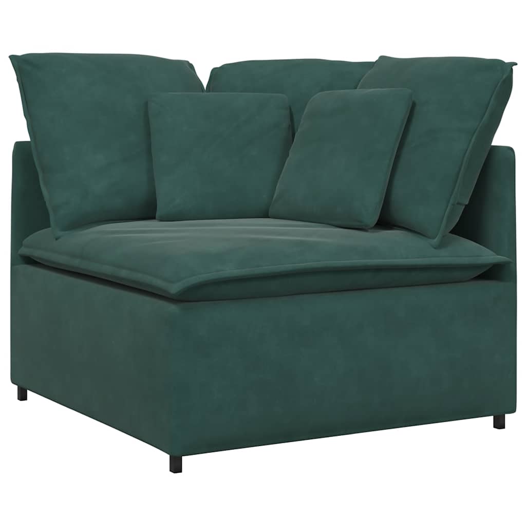 Sofá modular com pufes e almofadas veludo verde-escuro
