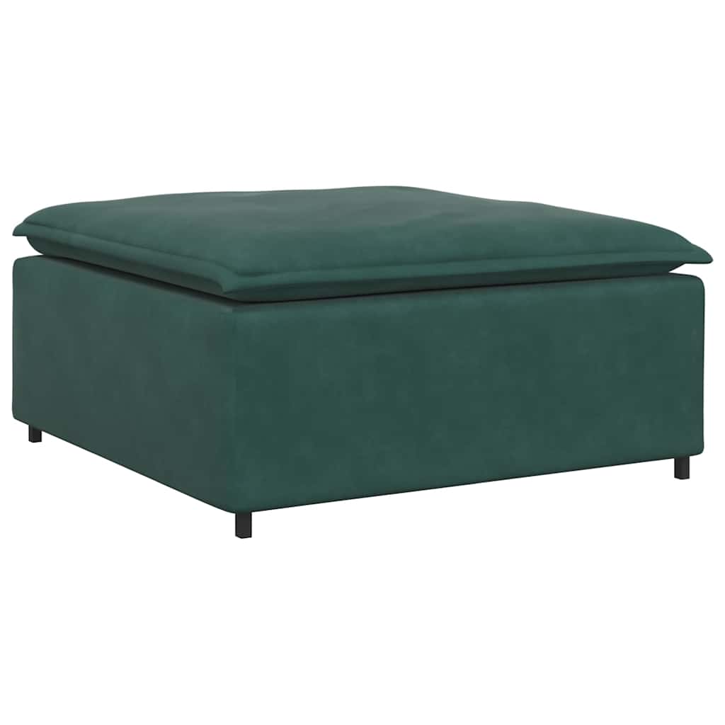 Sofá modular com pufes e almofadas veludo verde-escuro