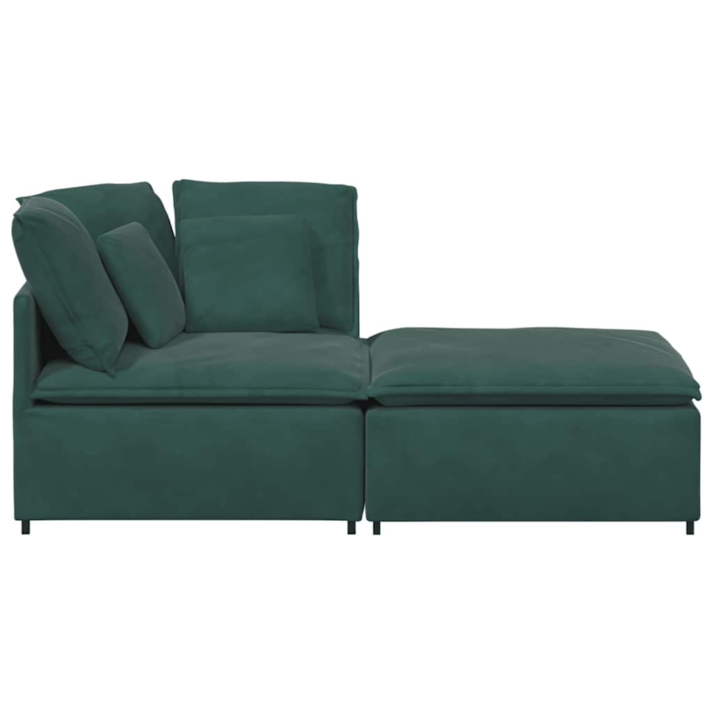 Sofá modular com pufes e almofadas veludo verde-escuro