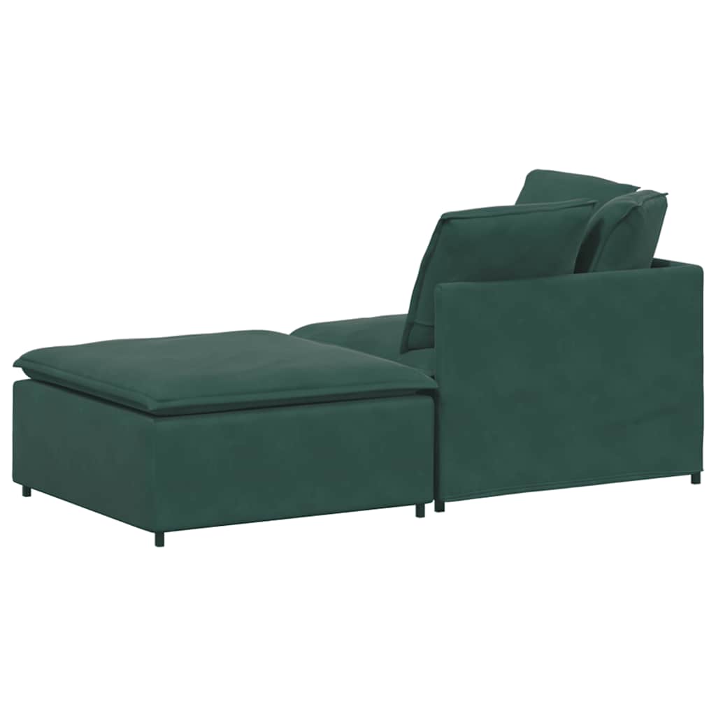 Sofá modular com pufes e almofadas veludo verde-escuro
