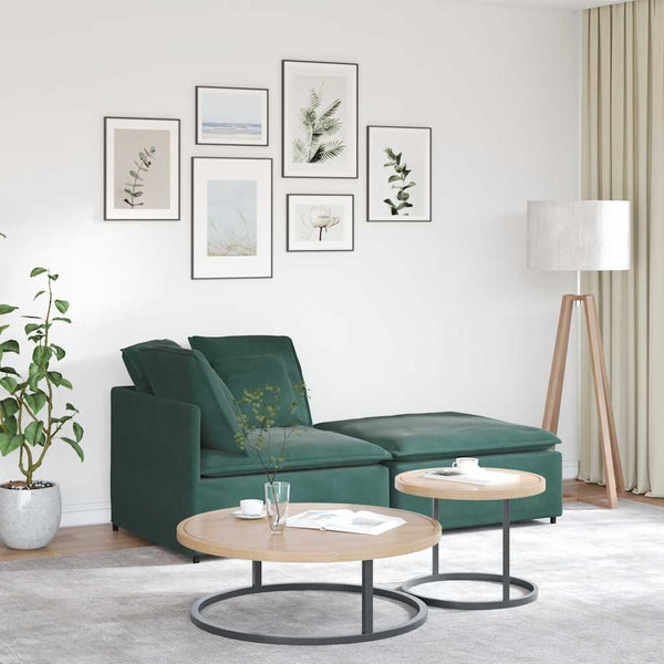 Sofá modular com pufes e almofadas veludo verde-escuro
