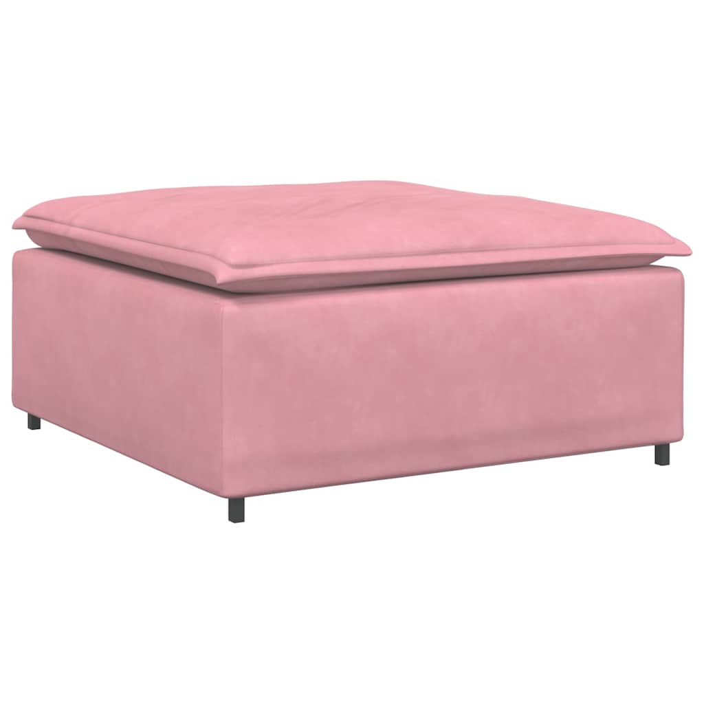 Sofá modular com pufes e almofadas veludo rosa