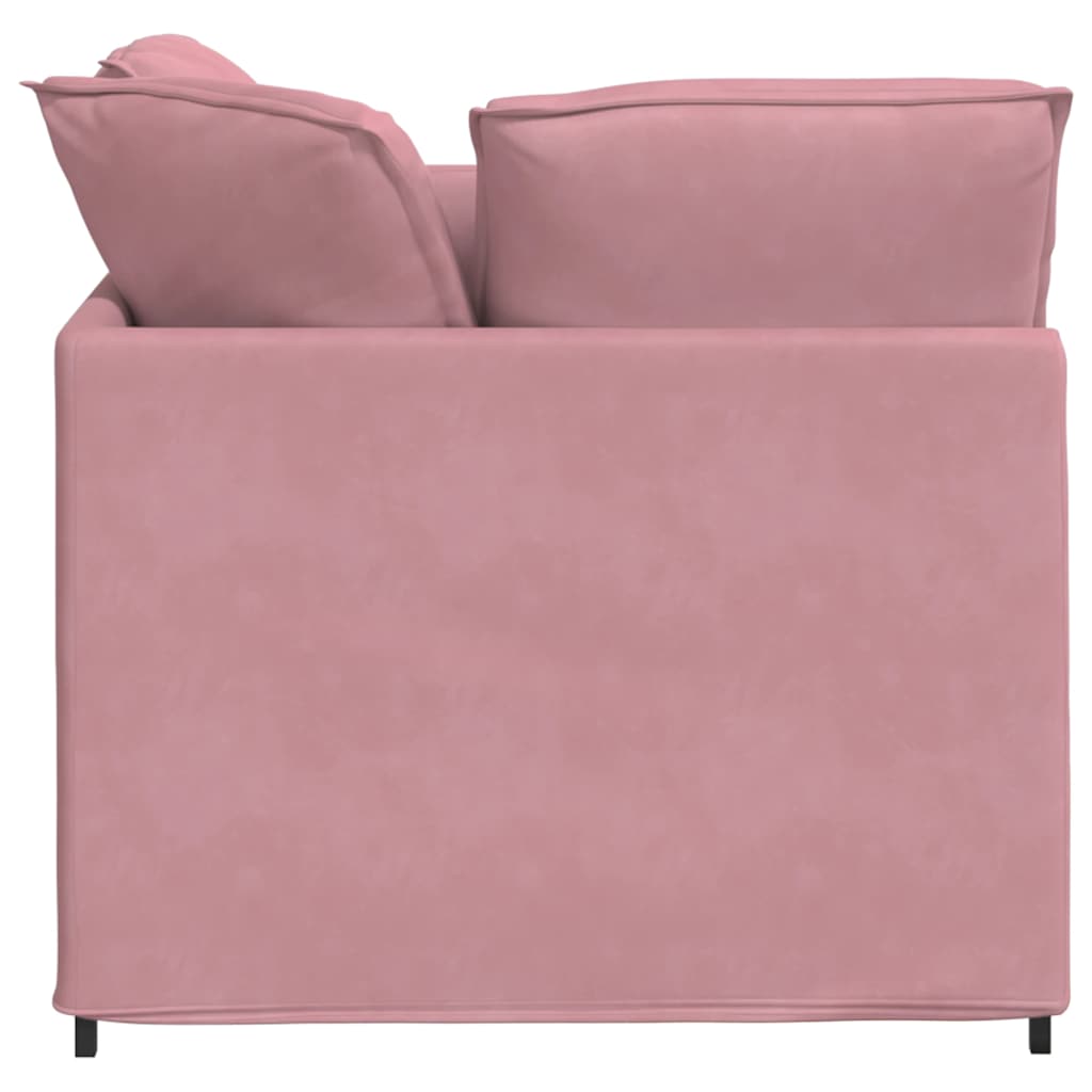 Sofá modular com pufes e almofadas veludo rosa